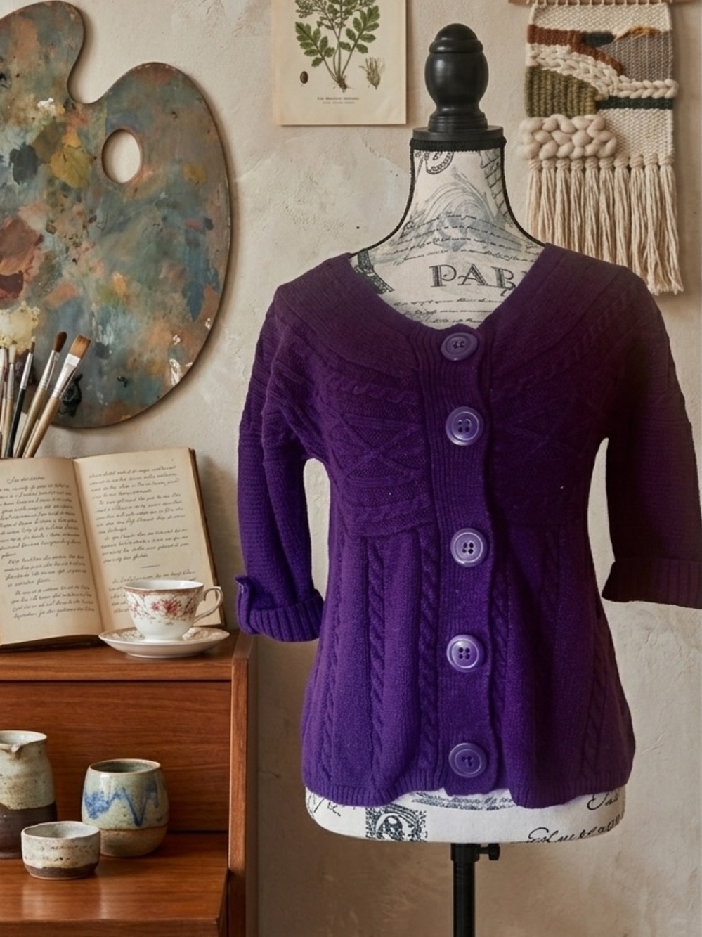 Art & Soul Purple Wool Blend Cable Knit Cardigan PL